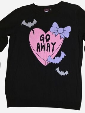 Rat Baby Sweater w/Pink 'Go Away' Heart Graphic, Bats, Purple Bow, Creepy Cute